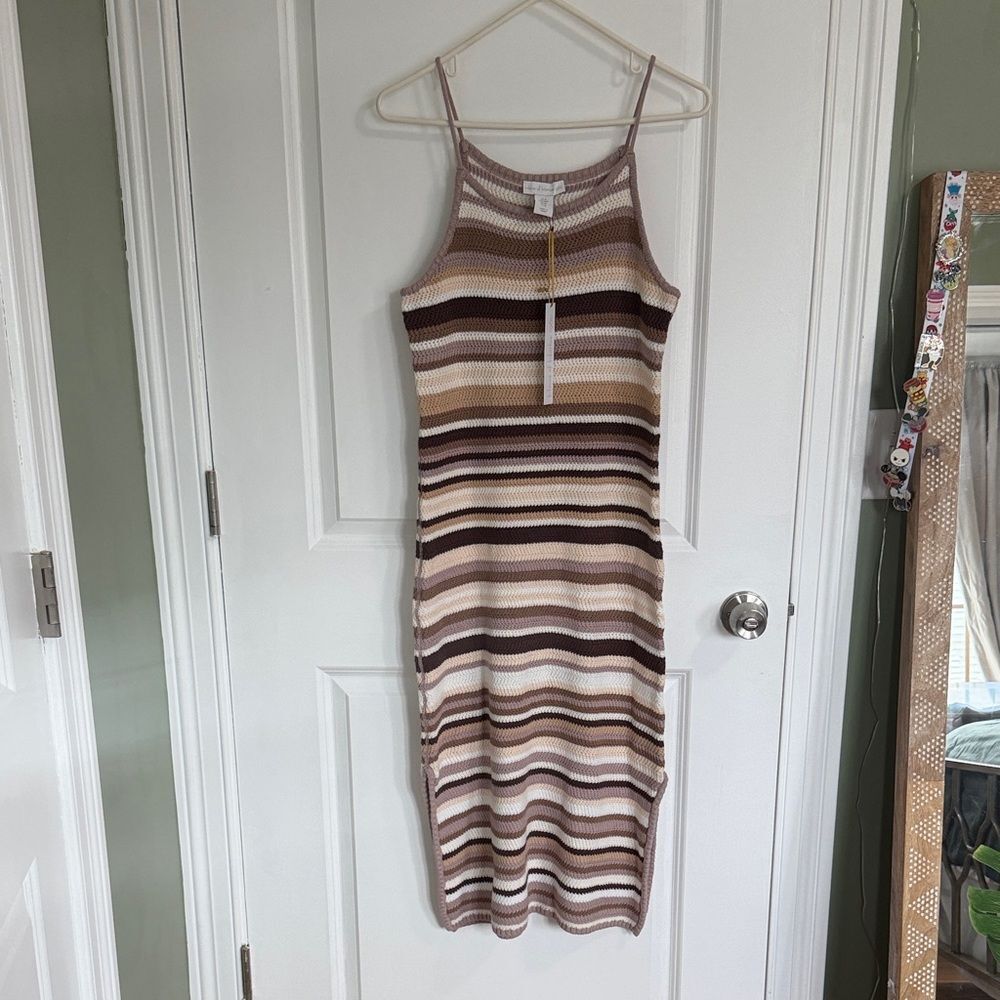 House of Harlow 1960 Neutrals Striped Knit Midi Dress